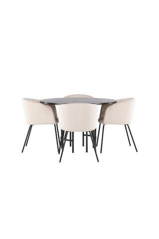 Venture Home Copenhagen Matbord - Svart / Moccafaner +Berit Stol - Svart / Beige sammet _4