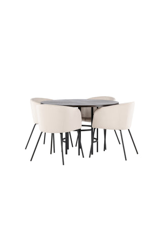 Venture Home Copenhagen Matbord - Svart / Moccafaner +Berit Stol - Svart / Beige sammet _4