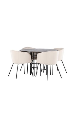 Venture Home Copenhagen Matbord - Svart / Moccafaner +Berit Stol - Svart / Beige sammet _4