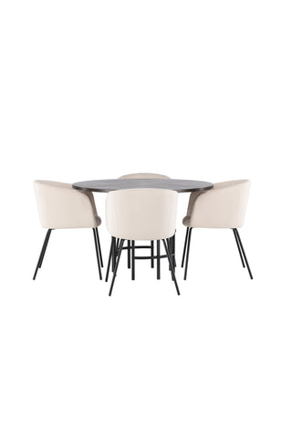 Venture Home Copenhagen Matbord - Svart / Moccafaner +Berit Stol - Svart / Beige sammet _4