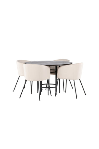 Venture Home Copenhagen Matbord - Svart / Moccafaner +Berit Stol - Svart / Beige sammet _4