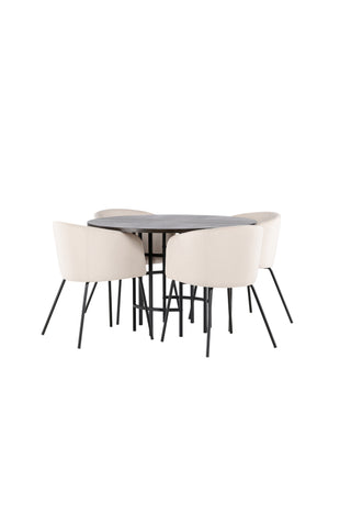 Venture Home Copenhagen Matbord - Svart / Moccafaner +Berit Stol - Svart / Beige sammet _4