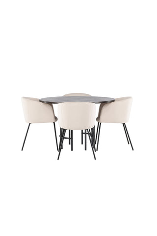 Venture Home Copenhagen Matbord - Svart / Moccafaner +Berit Stol - Svart / Beige sammet _4