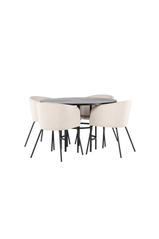 Venture Home Copenhagen Matbord - Svart / Moccafaner +Berit Stol - Svart / Beige sammet _4