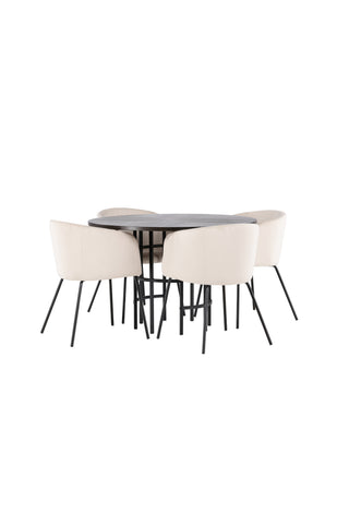 Venture Home Copenhagen Matbord - Svart / Moccafaner +Berit Stol - Svart / Beige sammet _4