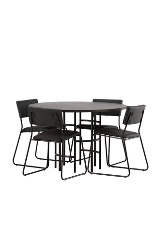 Venture Home Copenhagen Matbord - Svart / Mocca Faner +Kenth Stol - Svart / Svart PU _4