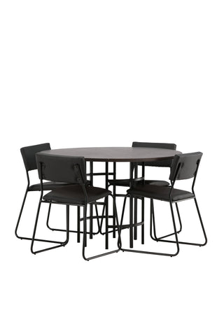 Venture Home Copenhagen Matbord - Svart / Mocca Faner +Kenth Stol - Svart / Svart PU _4