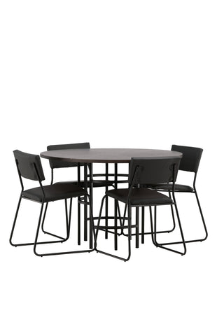Venture Home Copenhagen Matbord - Svart / Mocca Faner +Kenth Stol - Svart / Svart PU _4