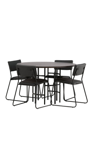 Venture Home Copenhagen Matbord - Svart / Mocca Faner +Kenth Stol - Svart / Svart PU _4
