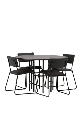 Venture Home Copenhagen Matbord - Svart / Mocca Faner +Kenth Stol - Svart / Svart PU _4