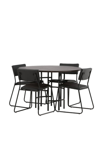 Venture Home Copenhagen Matbord - Svart / Mocca Faner +Kenth Stol - Svart / Svart PU _4