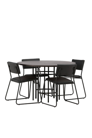 Venture Home Copenhagen Matbord - Svart / Mocca Faner +Kenth Stol - Svart / Svart PU _4