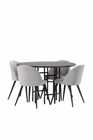 Venture Home Copenhagen Matbord - Svart / Moccafaner + Matstol i sammet - Ljusgrå / Svart _4