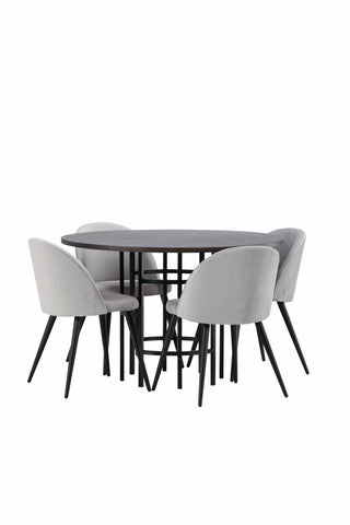 Venture Home Copenhagen Matbord - Svart / Moccafaner + Matstol i sammet - Ljusgrå / Svart _4
