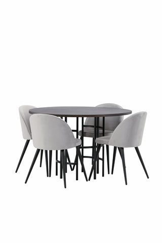 Venture Home Copenhagen Matbord - Svart / Moccafaner + Matstol i sammet - Ljusgrå / Svart _4