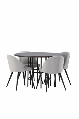 Venture Home Copenhagen Matbord - Svart / Moccafaner + Matstol i sammet - Ljusgrå / Svart _4