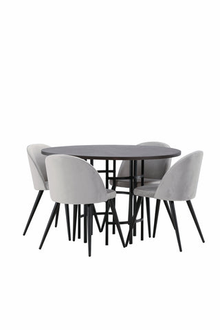 Venture Home Copenhagen Matbord - Svart / Moccafaner + Matstol i sammet - Ljusgrå / Svart _4