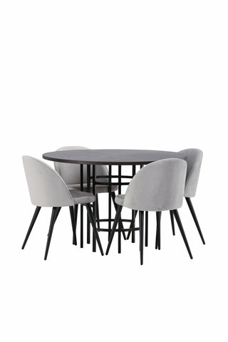 Venture Home Copenhagen Matbord - Svart / Moccafaner + Matstol i sammet - Ljusgrå / Svart _4