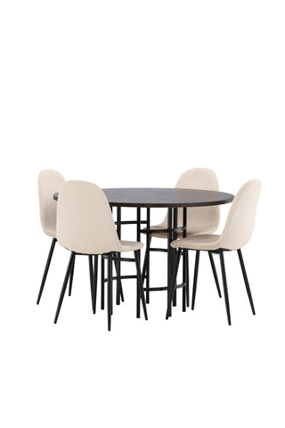 Venture Home Köpenhamn Matbord - Svart / Moccafaner +Polar Matstol - Svarta ben / Beige sammet _4