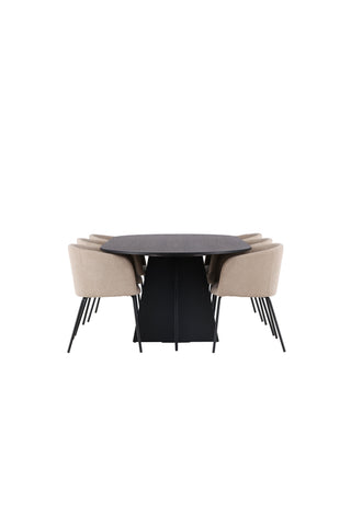 Venture Home Bootcut Ovalt matbord - Svart / Svart Fanéer +Berit Stol - Svart / Beige sammet _6
