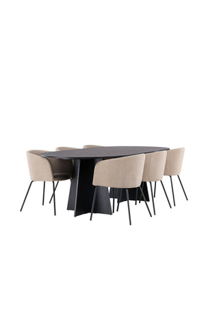 Venture Home Bootcut Ovalt matbord - Svart / Svart Fanéer +Berit Stol - Svart / Beige Tyg (polyesterlinne ) _6