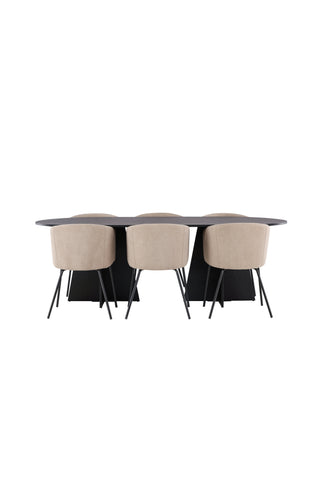 Venture Home Bootcut Ovalt matbord - Svart / Svart Fanéer +Berit Stol - Svart / Beige Tyg (polyesterlinne ) _6