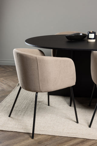 Venture Home Bootcut Ovalt matbord - Svart / Svart Fanéer +Berit Stol - Svart / Beige Tyg (polyesterlinne ) _6
