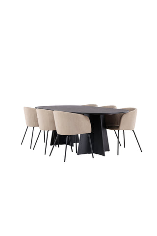 Venture Home Bootcut Ovalt matbord - Svart / Svart Fanéer +Berit Stol - Svart / Beige Tyg (polyesterlinne ) _6