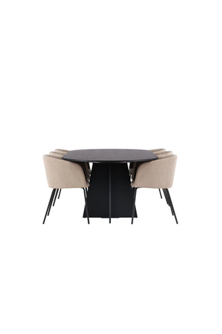 Venture Home Bootcut Ovalt matbord - Svart / Svart Fanéer +Berit Stol - Svart / Beige Tyg (polyesterlinne ) _6