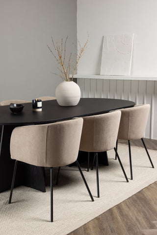 Venture Home Bootcut Ovalt matbord - Svart / Svart Fanéer +Berit Stol - Svart / Beige Tyg (polyesterlinne ) _6