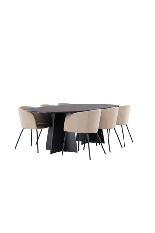 Venture Home Bootcut Ovalt matbord - Svart / Svart Fanéer +Berit Stol - Svart / Beige Tyg (polyesterlinne ) _6