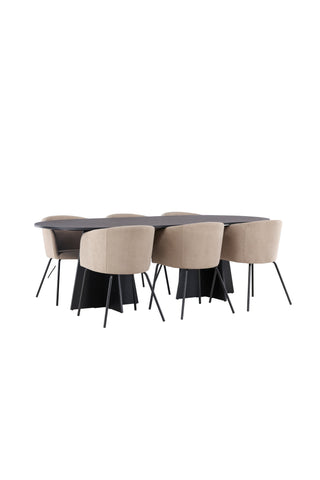 Venture Home Bootcut Ovalt matbord - Svart / Svart Fanéer +Berit Stol - Svart / Beige Tyg (polyesterlinne ) _6