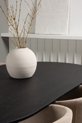 Venture Home Bootcut Ovalt matbord - Svart / Svart Fanéer +Berit Stol - Svart / Beige Tyg (polyesterlinne ) _6