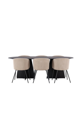 Venture Home Bootcut Ovalt matbord - Svart / Svart Fanéer +Berit Stol - Svart / Beige Tyg (polyesterlinne ) _6