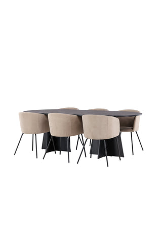 Venture Home Bootcut Ovalt matbord - Svart / Svart Fanéer +Berit Stol - Svart / Beige Tyg (polyesterlinne ) _6