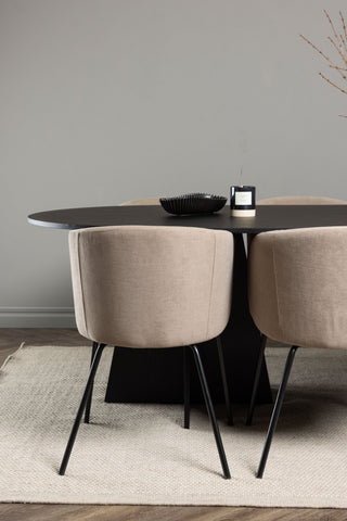 Venture Home Bootcut Ovalt matbord - Svart / Svart Fanéer +Berit Stol - Svart / Beige Tyg (polyesterlinne ) _6