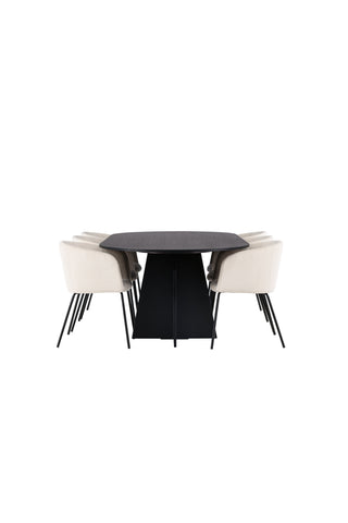 Venture Home Bootcut Ovalt matbord - Svart / Svart Fanéer +Kenth Chair - Svart / Svart PU _6
