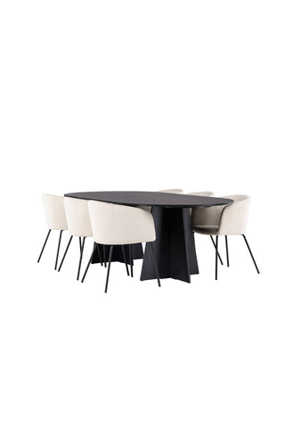 Venture Home Bootcut Ovalt matbord - Svart / Svart Fanéer +Berit Stol - Svart / Beige sammet _6