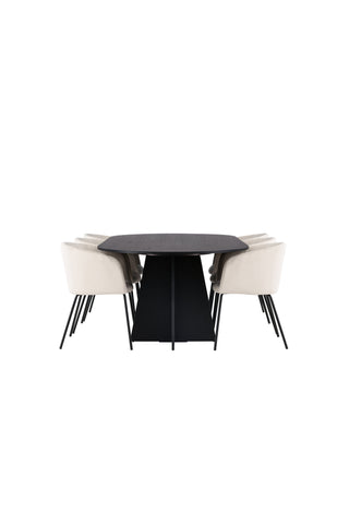 Venture Home Bootcut Ovalt matbord - Svart / Svart Fanéer +Berit Stol - Svart / Beige sammet _6