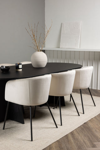 Venture Home Bootcut Ovalt matbord - Svart / Svart Fanéer +Berit Stol - Svart / Beige sammet _6