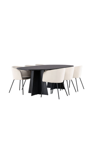 Venture Home Bootcut Ovalt matbord - Svart / Svart Fanéer +Berit Stol - Svart / Beige sammet _6