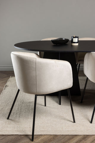 Venture Home Bootcut Ovalt matbord - Svart / Svart Fanéer +Berit Stol - Svart / Beige sammet _6