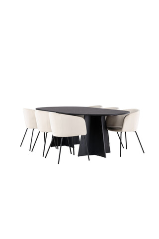 Venture Home Bootcut Ovalt matbord - Svart / Svart Fanéer +Berit Stol - Svart / Beige sammet _6