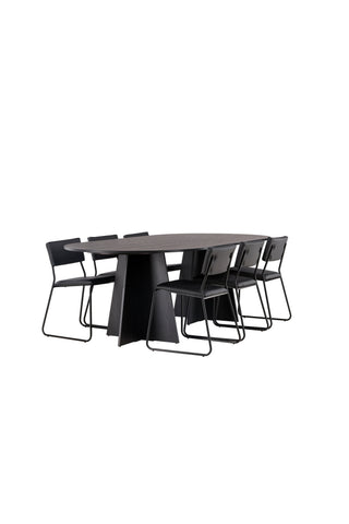 Venture Home Bootcut Ovalt matbord - Svart / Svart Fanéer +Kenth Chair - Svart / Svart PU _6