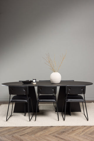 Venture Home Bootcut Ovalt matbord - Svart / Svart Fanéer +Kenth Chair - Svart / Svart PU _6