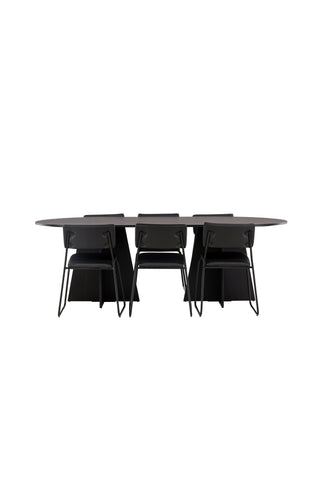 Venture Home Bootcut Ovalt matbord - Svart / Svart Fanéer +Kenth Chair - Svart / Svart PU _6