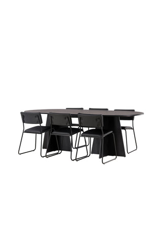 Venture Home Bootcut Ovalt matbord - Svart / Svart Fanéer +Kenth Chair - Svart / Svart PU _6