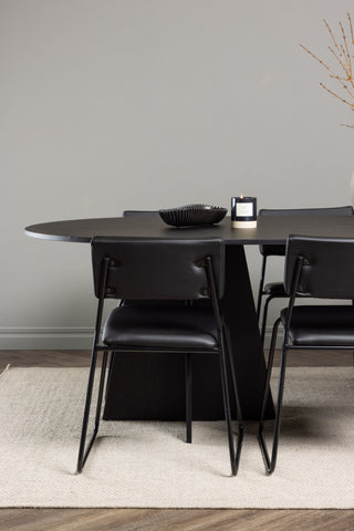 Venture Home Bootcut Ovalt matbord - Svart / Svart Fanéer +Kenth Chair - Svart / Svart PU _6