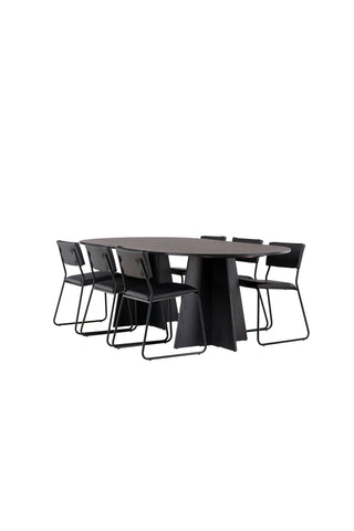 Venture Home Bootcut Ovalt matbord - Svart / Svart Fanéer +Kenth Chair - Svart / Svart PU _6
