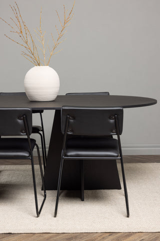 Venture Home Bootcut Ovalt matbord - Svart / Svart Fanéer +Kenth Chair - Svart / Svart PU _6
